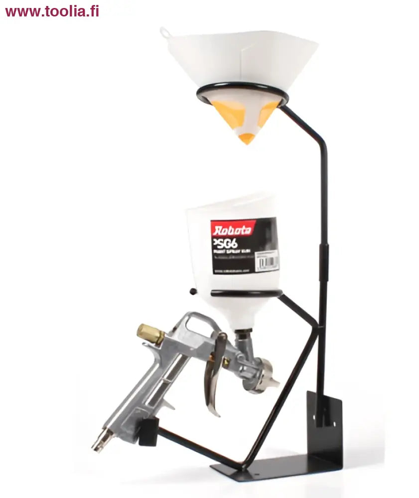 Robota maaliruiskuteline yläsäiliöruiskulle, valkoinen ja musta SG6-pistooliteline oranssilla suodatinvarjostimella