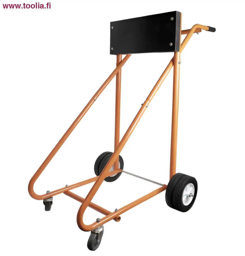 Oranssi metallinen Robota-perämoottoriteline mustilla kumipyörillä ja mustalla alustalla