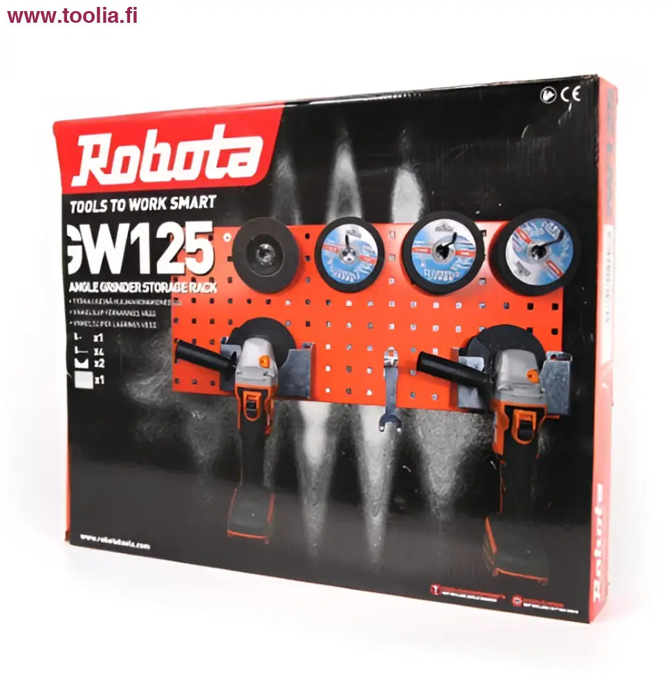 Robota GW125 kulmahiomakoneen työkaluseinä hyllypiikeillä, oranssi pegboard