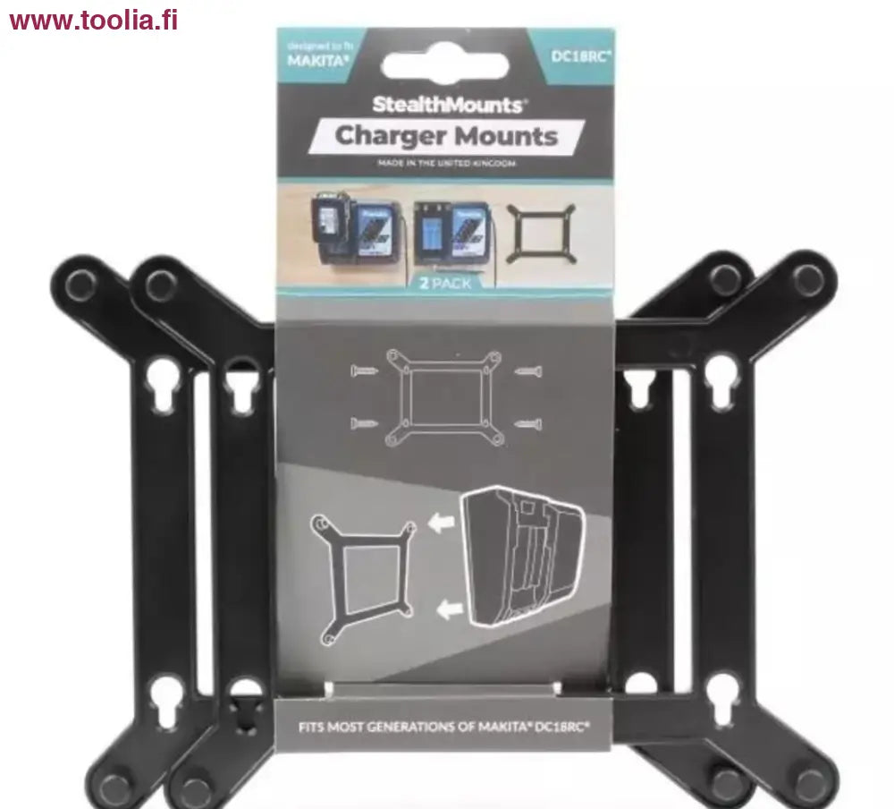StealthMounts-laturin kiinnikesarja Makita DC18RD tuplalaturille. Pakkauksessa 2kpl.