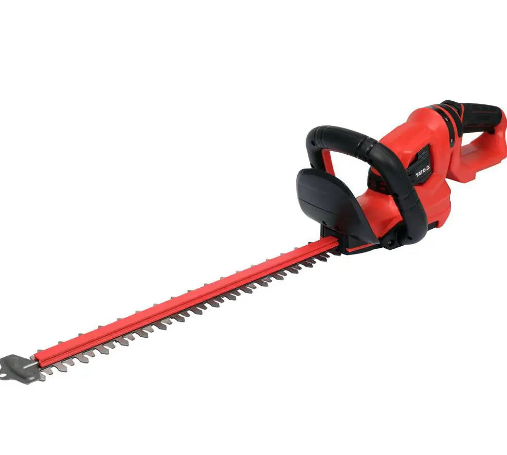 Punainen ja musta akkukäyttöinen pensasleikkuri pitkävartiset mallit.