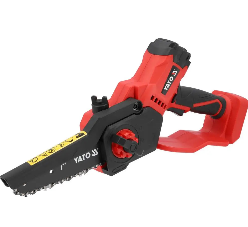 Punainen ja musta akkukäyttöinen Yato oksasahat ketjusaha.