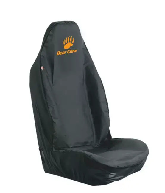 Musta karhun kynsi autotuolipeite oranssilla karhun tassu logolla