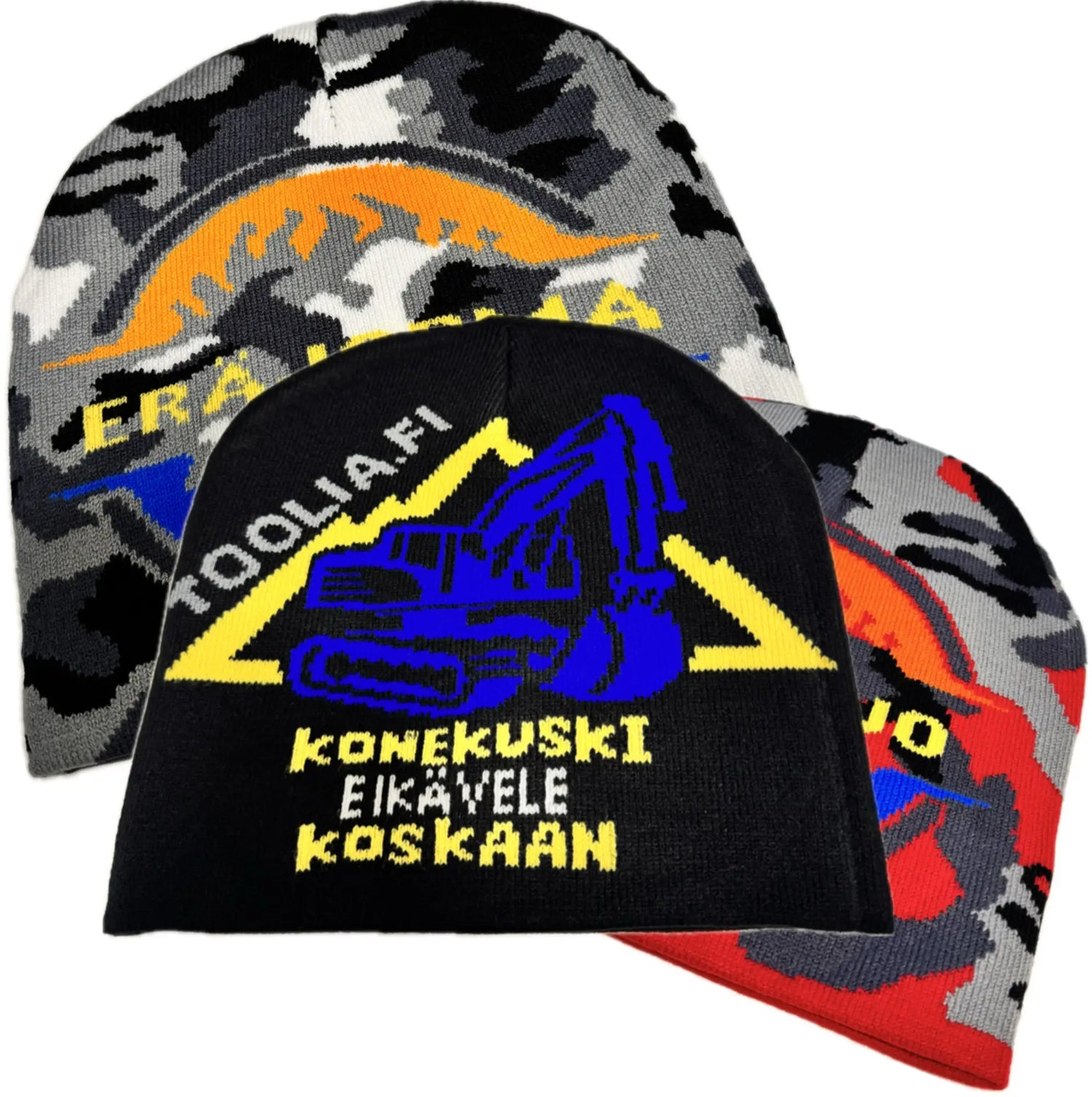 Musta huumoripipo konekuskeille: sininen kaivinkonekuvio