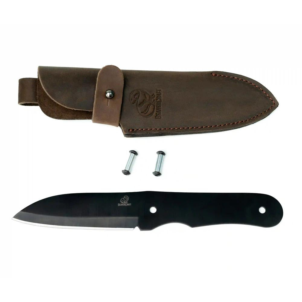 BeaverCraft Puukonterä BSH5 210 mm + nahkatuppi ja niitit|BeaverCraft Puukonterä myyntipakkauksessa|BeaverCraft Puukonterä terän kuva