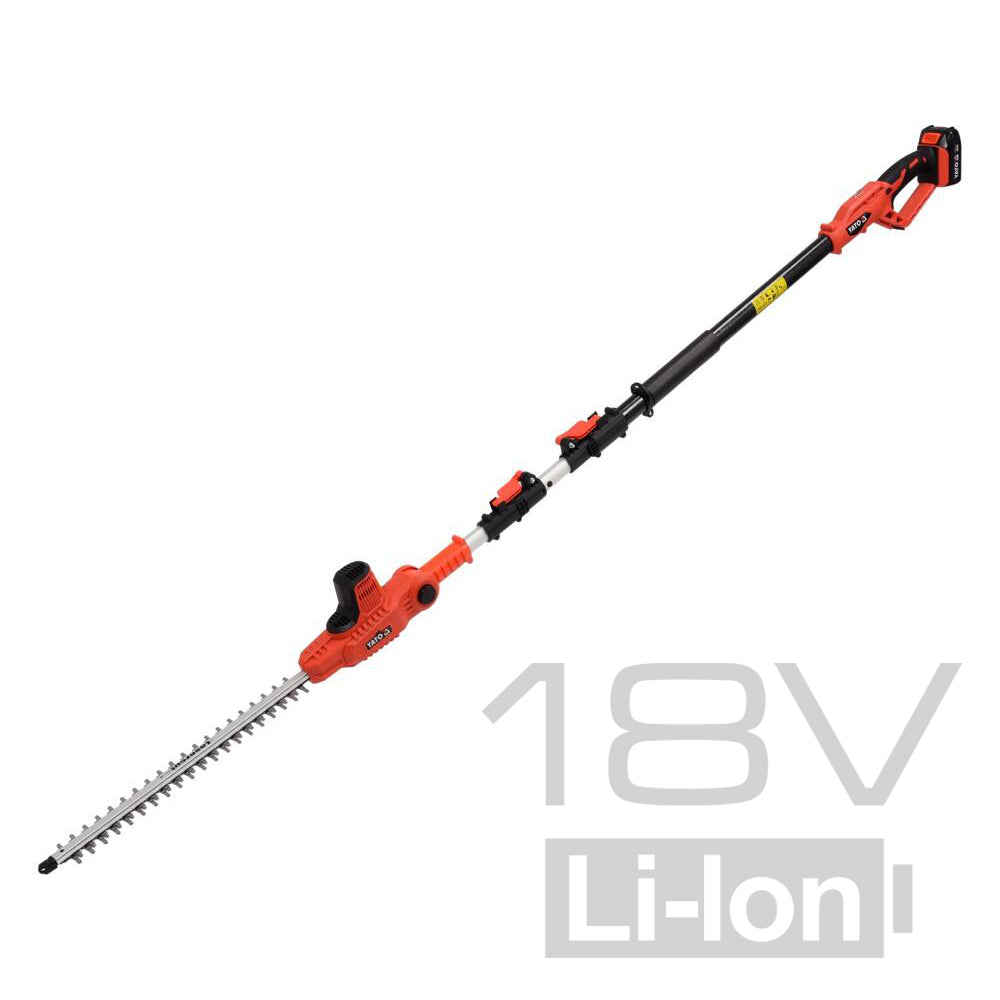 Yato Akkupensasleikkuri 18V pitkällä varrella + 2.0Ah akku|Yato 18V akkupensasleikkuri|Yato 18V akkupensasleikkuri taitettuna|Yato 18V akkupensasleikkuri suorana|Yato 18V akkupensasleikkuri taitettu|Yato 18V akkupensasleikkuri akku