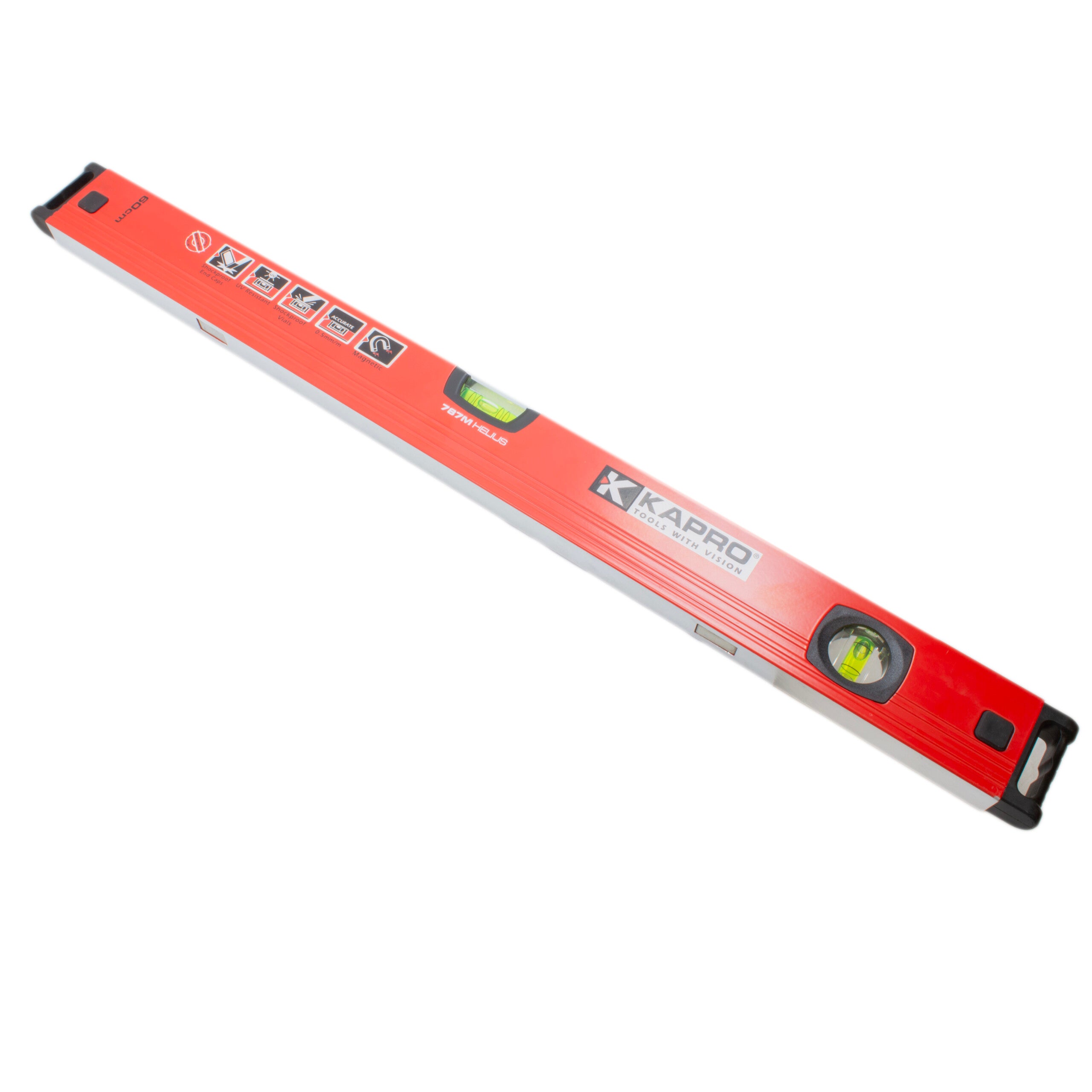 Kapro Vesivaaka Helius 787 120 cm|Kapro Vesivaaka Helius 787 keskilibelli|Kapro Vesivaaka Helius 787 magneetti|Kapro Vesivaaka Helius 787 päätypala|Kapro Vesivaaka Helius 787 kuvituskuva