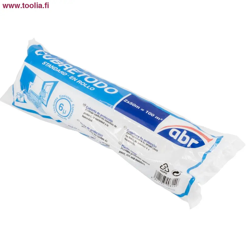 ABR Suojamuovi Standard 6my 2 m x 50 m|ABR Suojamuovi Standard rullassa|ABR Suojamuovi Standard avattuna|ABR Suojamuovi Standard