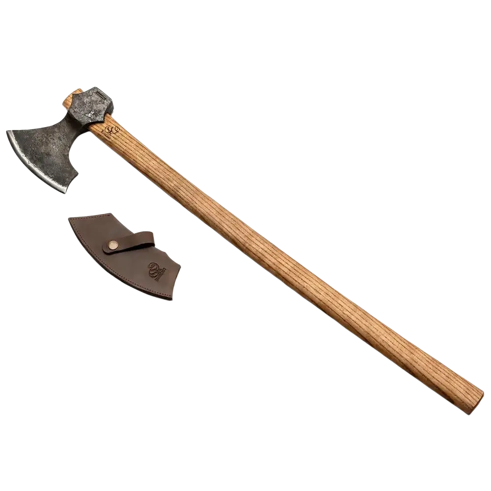 Beavercraft halkaisukirves viikinkikirves 770 mm käsintehty tummabetoniteräinen puuntyöstöön tarkoitettu akseli nahkainen tuppeen kanssa