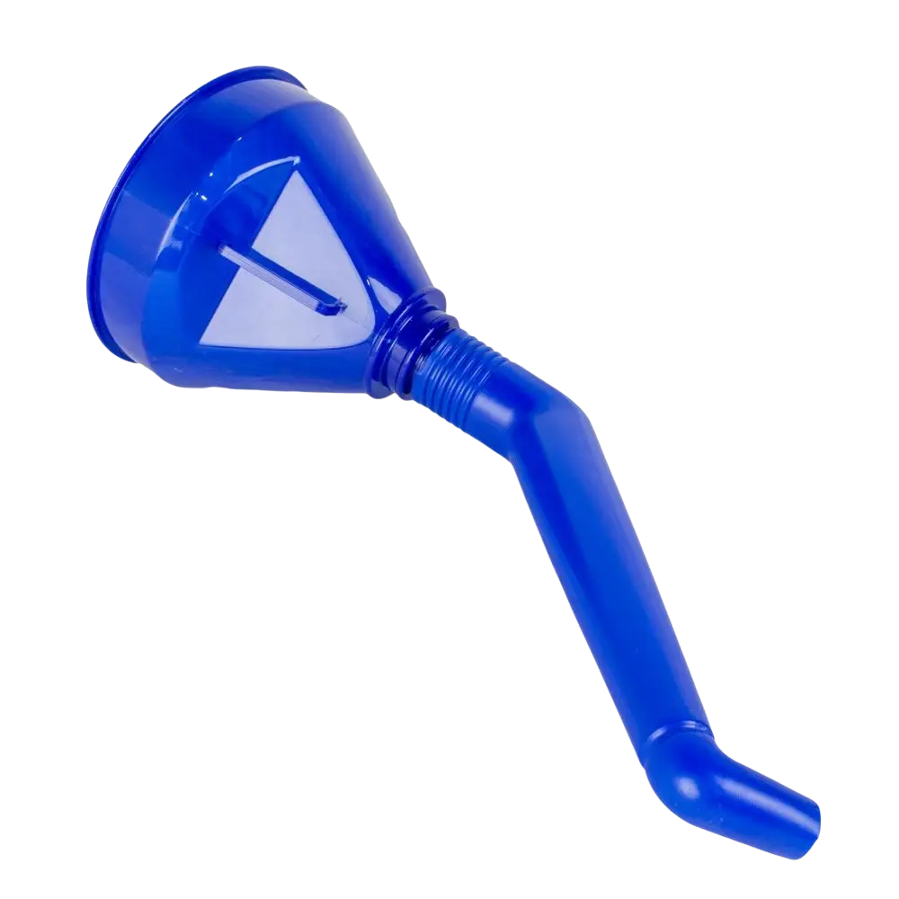Bgs suppilo kulmamallinen suutin sinisestä muovista pitkä ja kaareva 320 mm 145 mm ribattu kaula