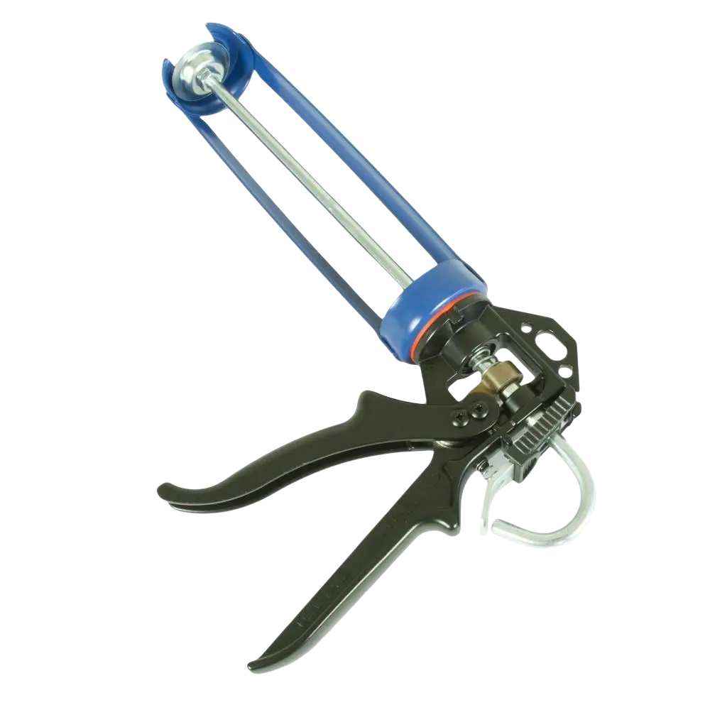 Blue and black caulk gun with metallic trigger for cox silikonipuristin chilton 310 ml 12 1 puristussuhde