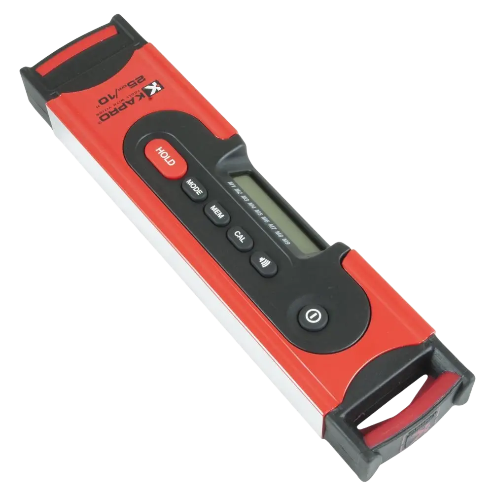 Digitaalivaaka kapro digiman 25 cm punainen ja musta digitaalinen mittataso lcd-näytöllä ja ergonomisilla kahvoilla