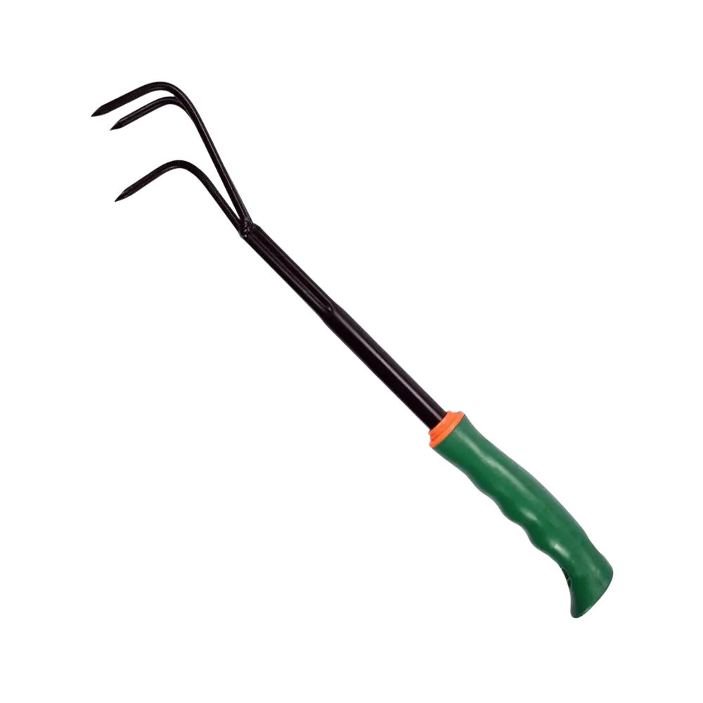 Flo möyhennyskuokka 39 cm vihreäkahvainen ergonominen työväline rikkakasvien poistoon mustilla metallipiikeillä