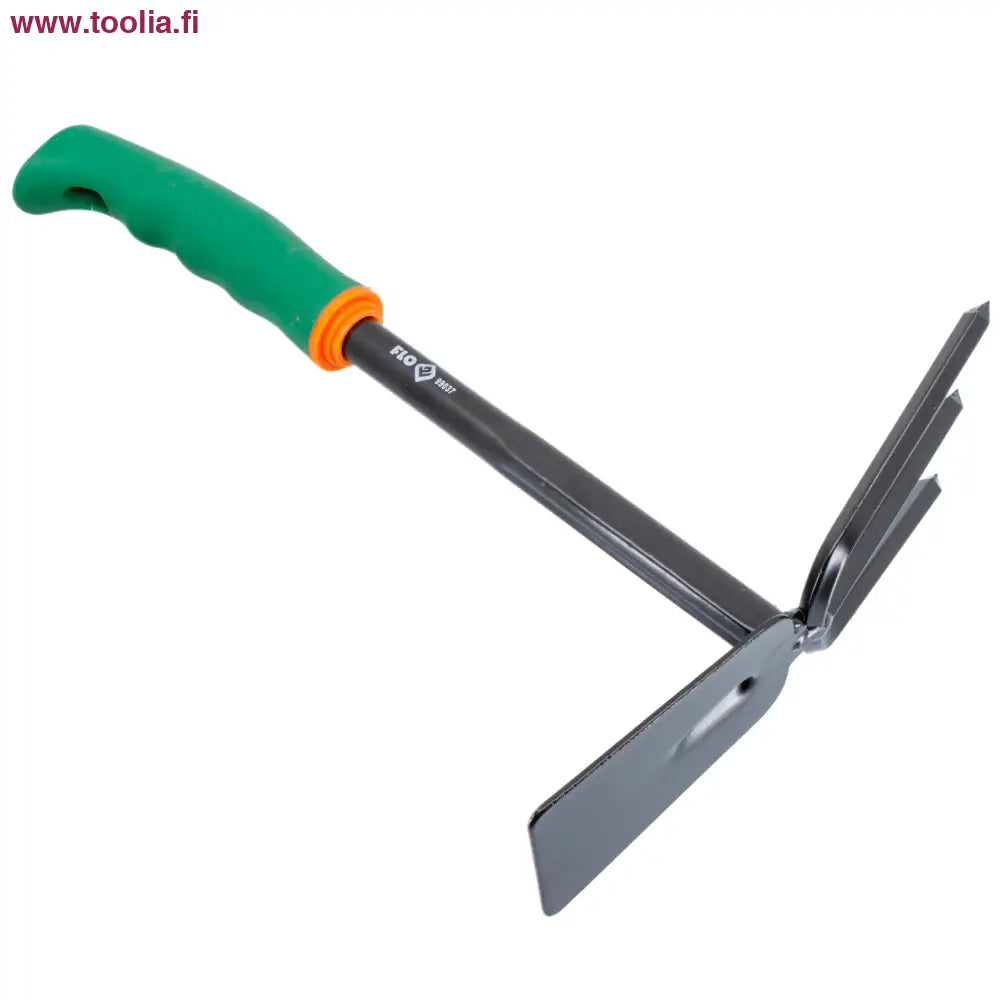 Flo Puutarhakuokka 300 mm 3-piikkiä + kuokka|Flo Puutarhakuokka myyntipakkaus|Flo Puutarhakuokka kuvituskuva|Flo Puutarhakuokka edestä|Flo Puutarhakuokka sivulta