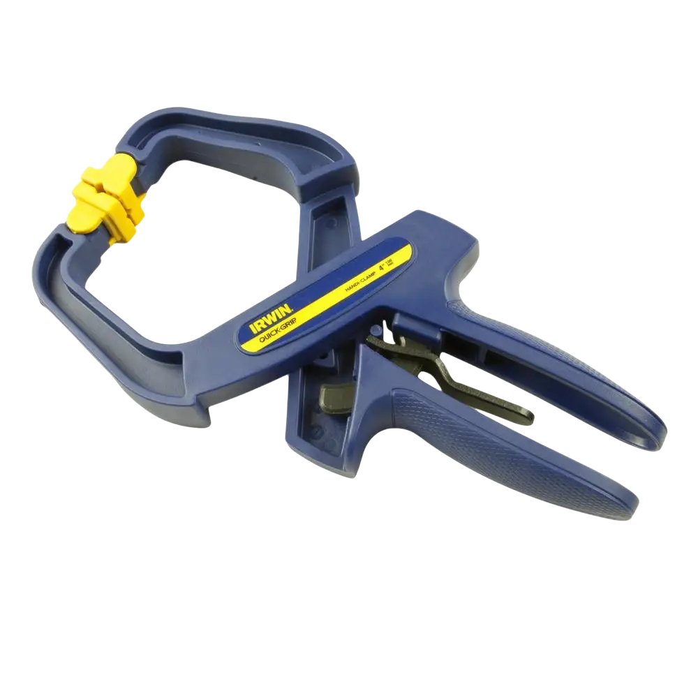 Handi puristin irwin 100 mm sinikeltainen nopeapuristin teksturoidulla kahvalla puutyöhön