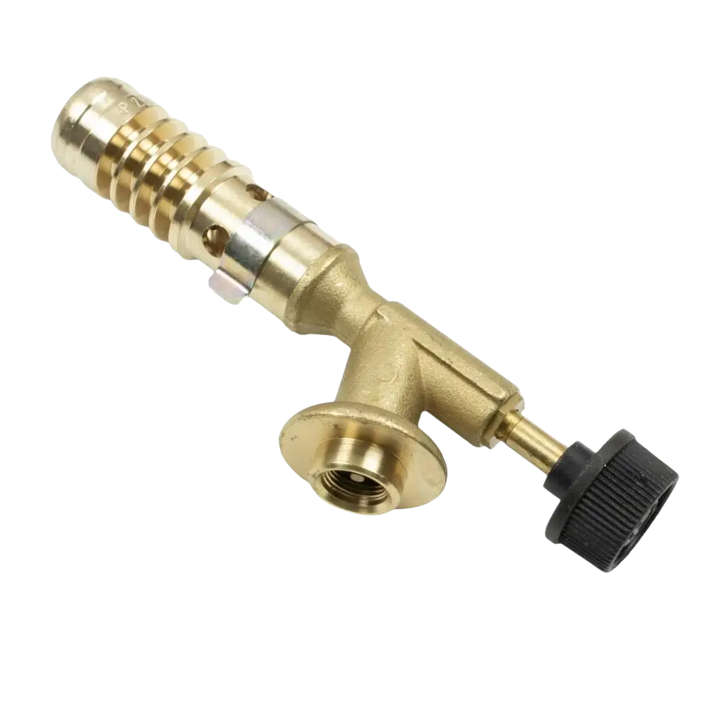 Idealgas mini kaasupoltin 100 mm kultainen messinkinen kaasupoltin mustalla kumikytkimellä ja kierteillä