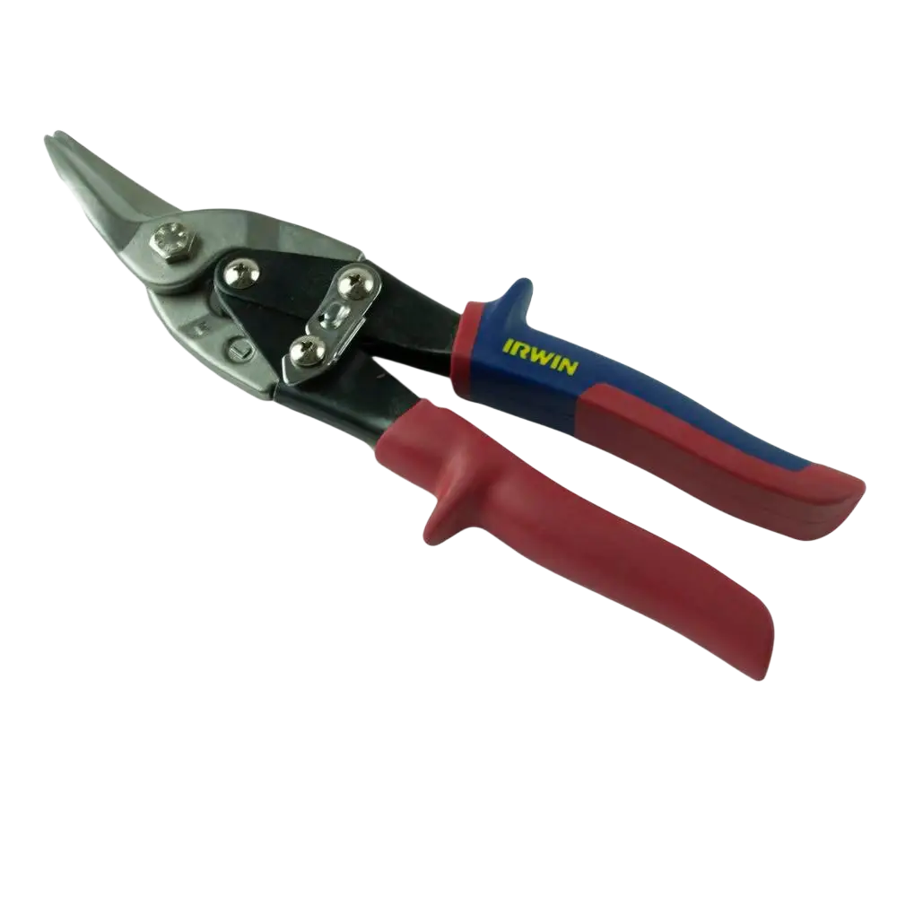 Irwin peltisakset 250 mm vasen suora leikkaus terä kauhansinisillä ergonomisilla kahvoilla ja hammastetulla alaterällä parantaa leikkuumukavuutta