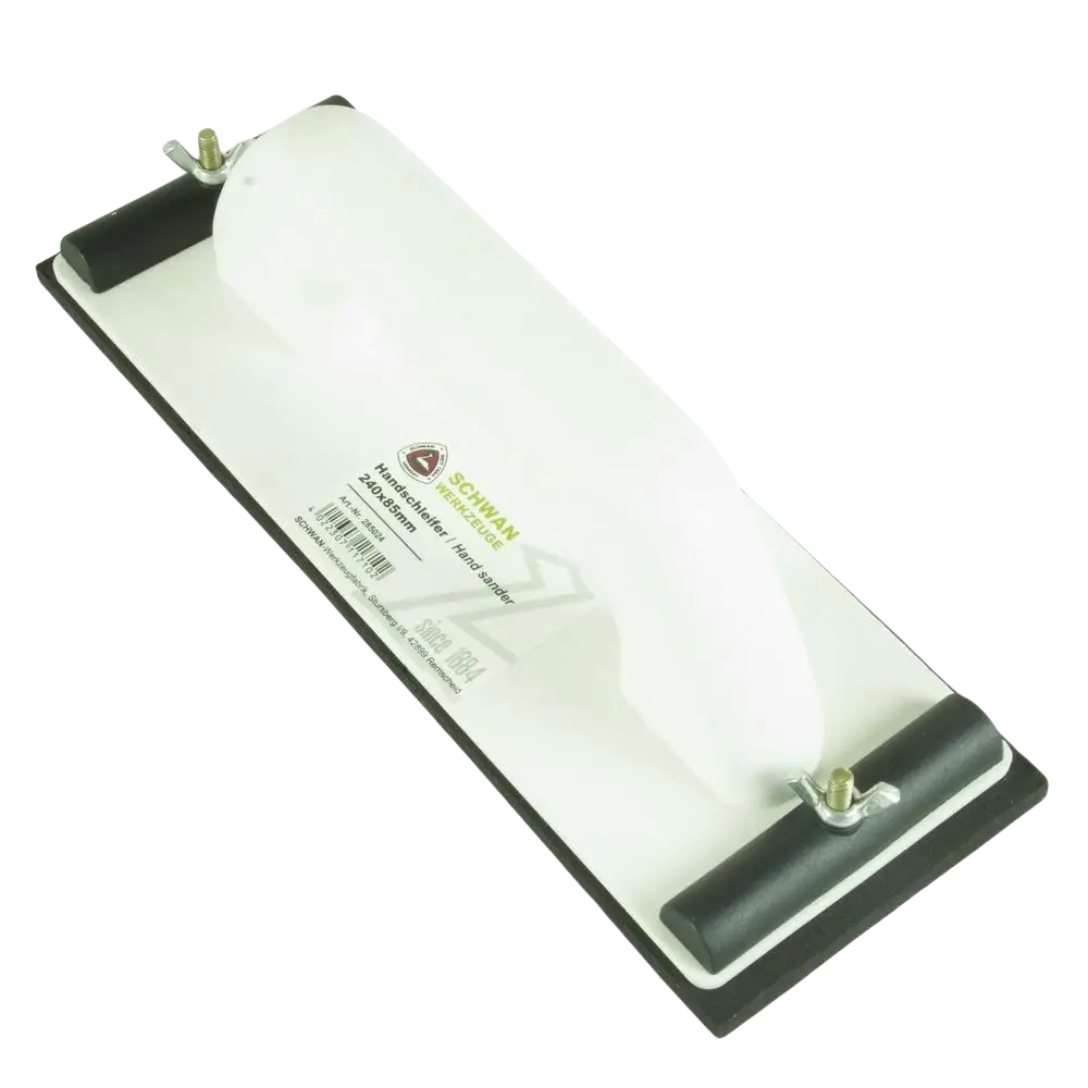 Valkoinen schwan käsihiomatuki 230x80mm mustilla kumikahvoilla ja metallikannattimilla