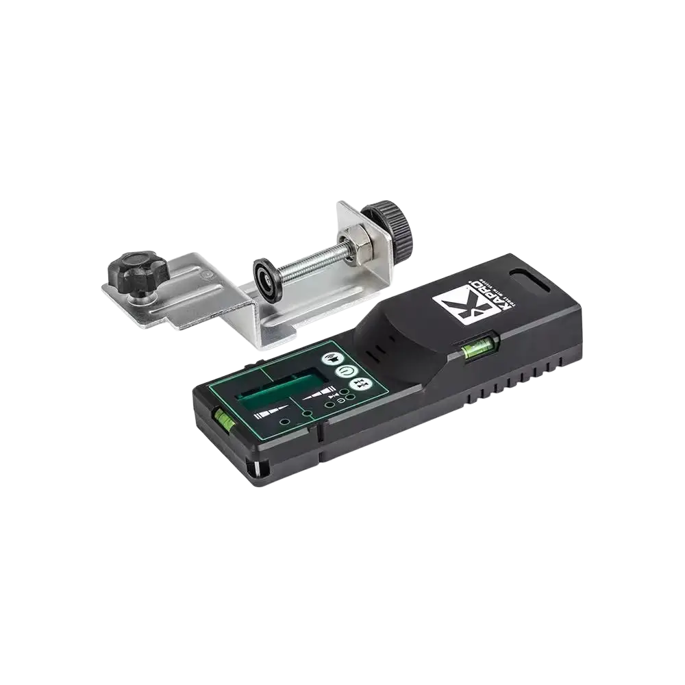 Black plastic kapro 8991g tasolasersarja with green digital display and silver metal mounting bracket for precise leveling