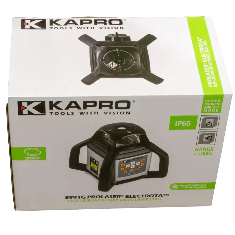 Kapro 8991g tasolasersarja 300 m pyörivä ip65 vihreä laserlaite digitaalisella näytöllä musta ja hopea