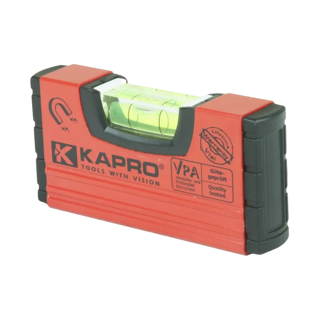 Kapro vesivaaka handy 10 cm punainen ja musta taso vihreällä nestekorkilla tarkkuuskäyttöön