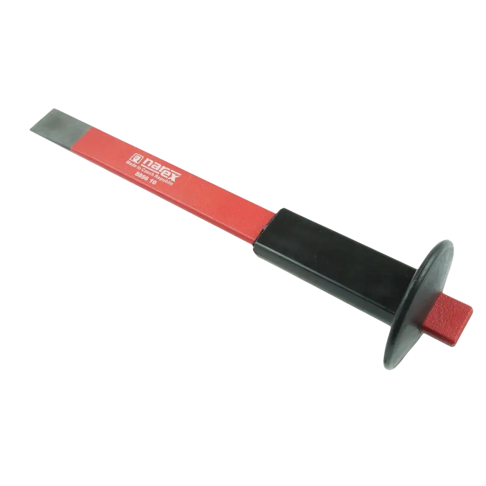 Katkaisutaltta narex 335 mm käsisuojalla punaisella ja mustalla kahvalla laadukkaasta cr-mo-v työkaluteräksestä ohuiden metallikappaleiden katkaisemiseen