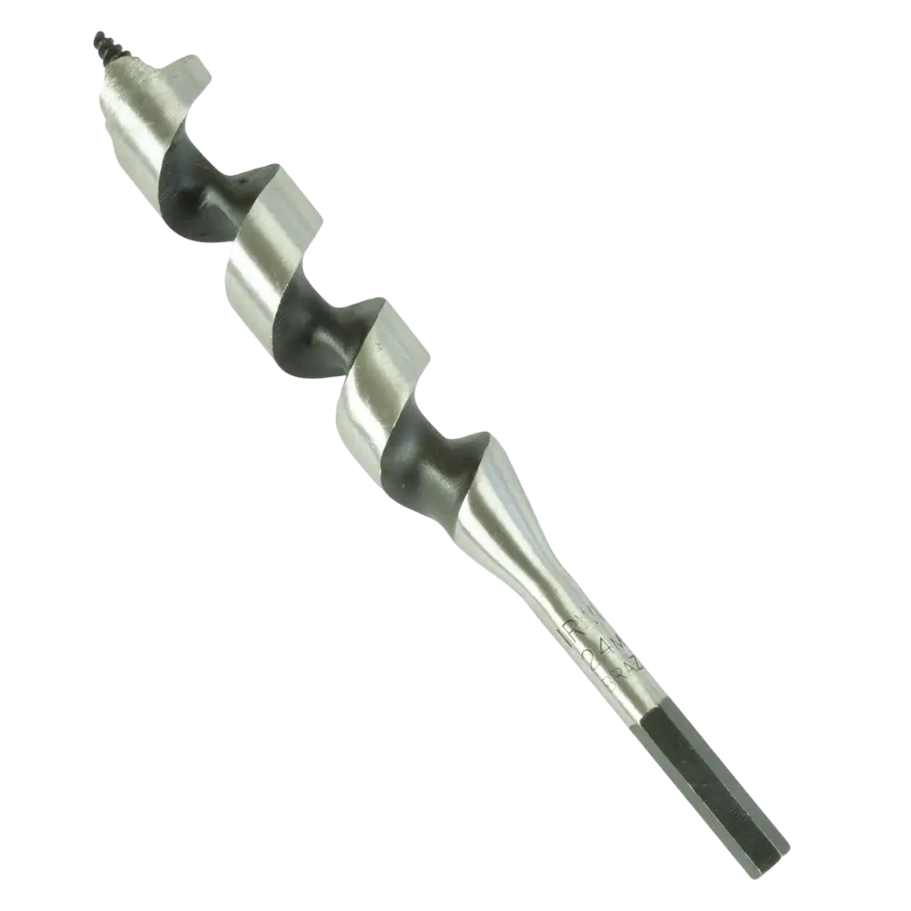 Hieno hopeanvärinen kierrepuuporanterä irwin auger 24x191mm kuusikulmainen varsi ja mustat kärjet