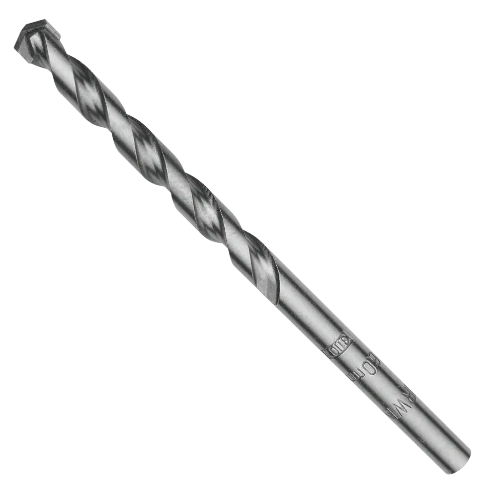 Silver-colored metal drill bit with twisted fluted shaft and hexagonal drive tip for irwin masonry kiviseinäpora 16x400mm
