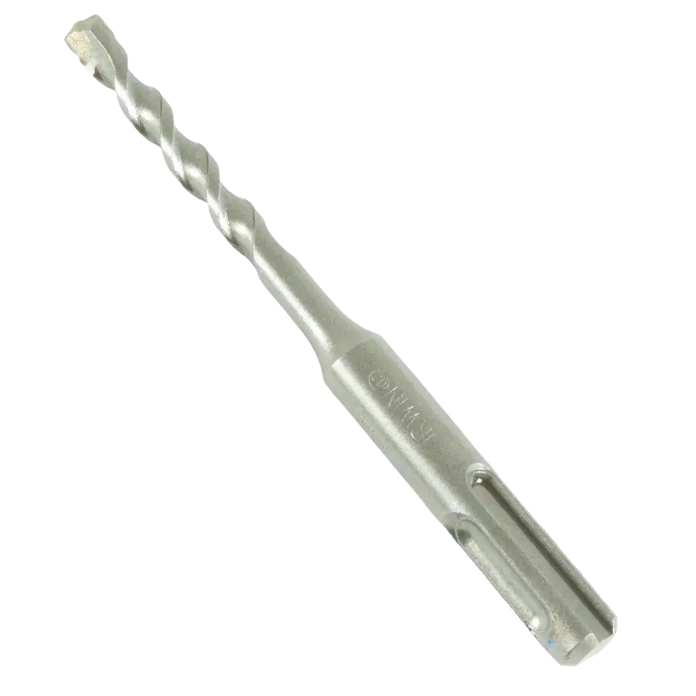 Silver-colored metal masonry drill bit with spiral flute and hexagonal shank irwin speedhammer sds+ 6.0 x 110 mm