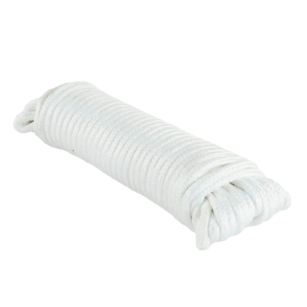 Valkoinen köysi procat 4.8 mm x 15 m pyykkinaru valkoinen paksusti punottu ja kätevästi kierretty nipuksi