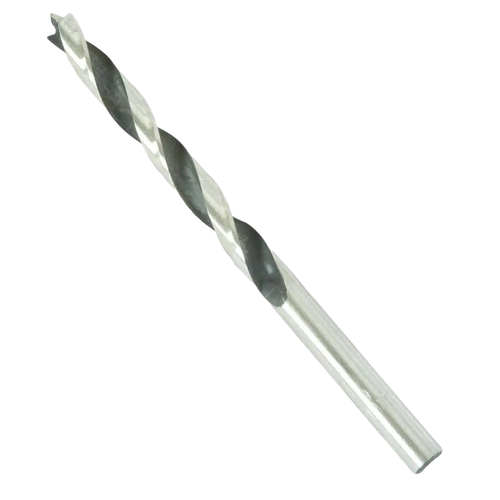 Silver-colored metal irwin brad point drill bit 12x145mm with spiral flute design for wood drilling