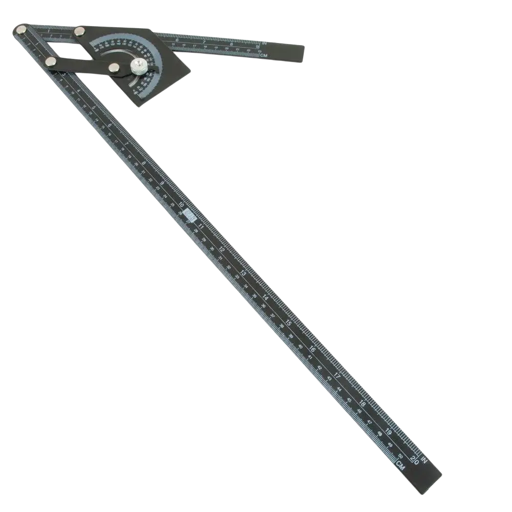 Kulmamitta procat asteikolla 23 x 50 cm mustasta metallista valmistettu kulmamitta procat pyöreällä asteikolla ja mittamerkinnöillä
