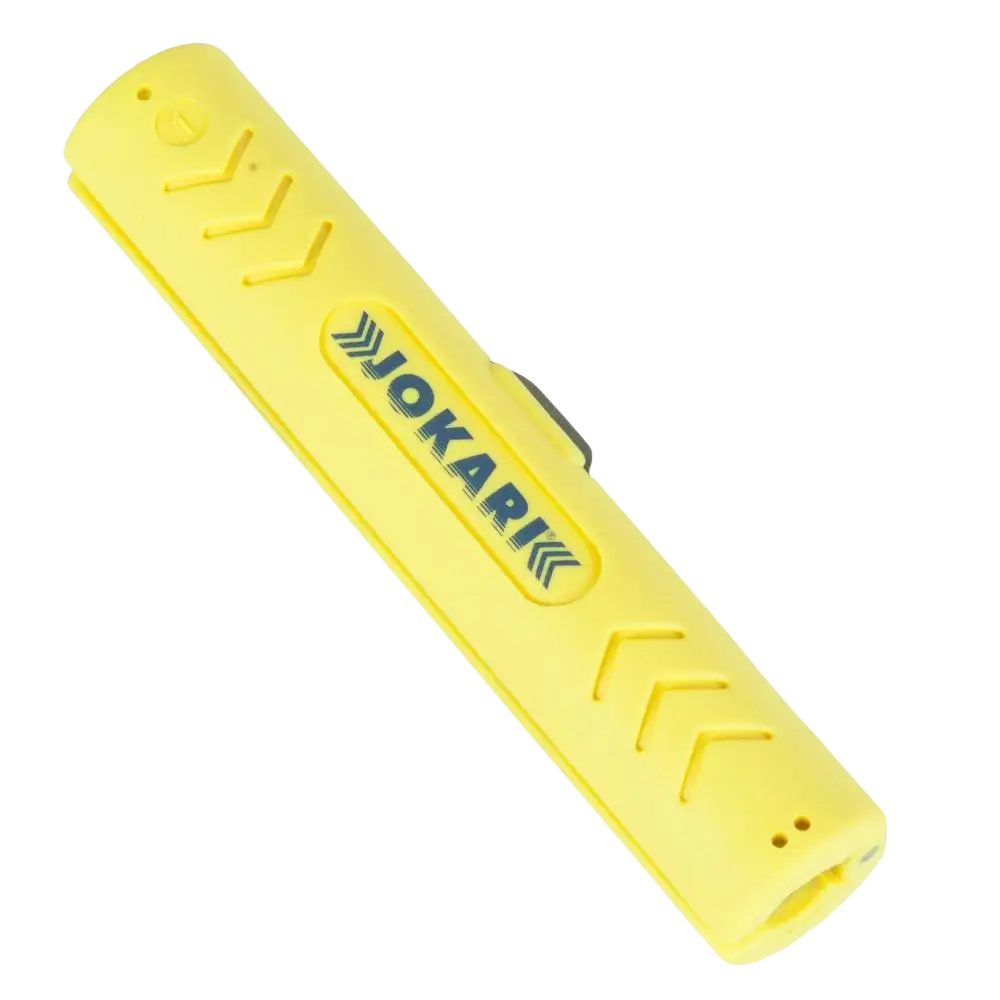 Kuorimaveitsi jokari kaapeli leveydeltään 4.8 - 7.5 mm kirkkaan keltainen teksturoidulla otteella ja nuolikuvioilla