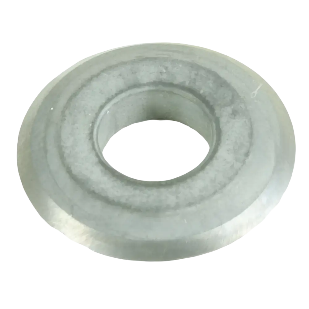 Gray metallic washer with smooth slightly textured surface and concentric circular ridges for laattaleikkurin varaterä 15 mm