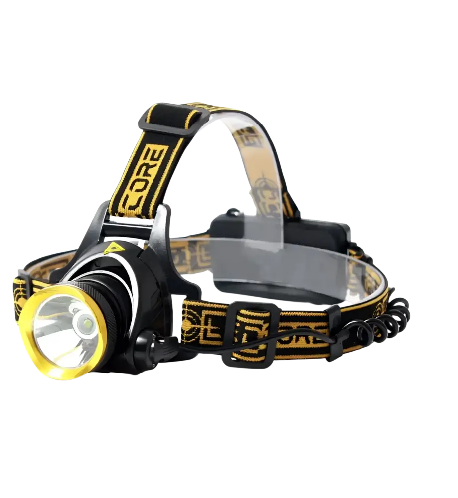 Ledcore 10w ladattava otsavalo musta ja keltainen kirkkaalla pyöreällä led-valon linssillä