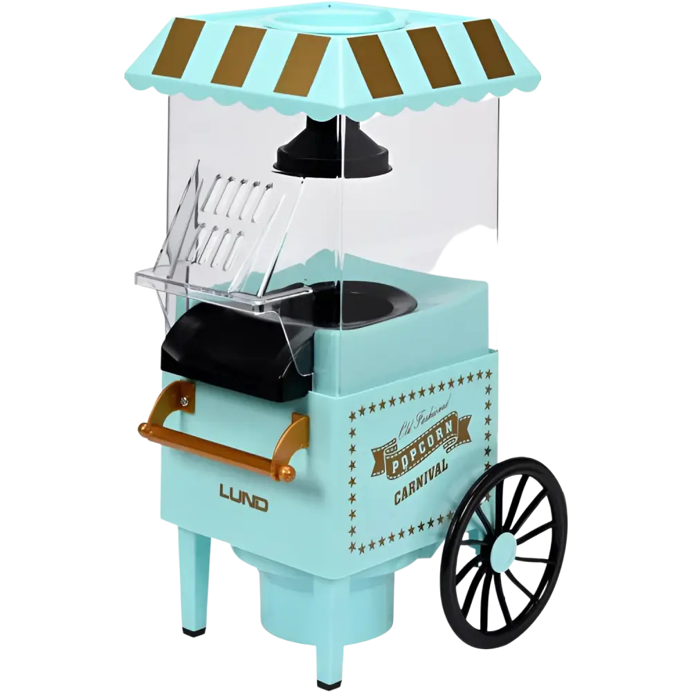 Turkoosi lund popcorn-kone 1200w perinteinen pöytämalli kirkkailla akryylisivuilla ja kullanhohtoisilla yksityiskohdilla