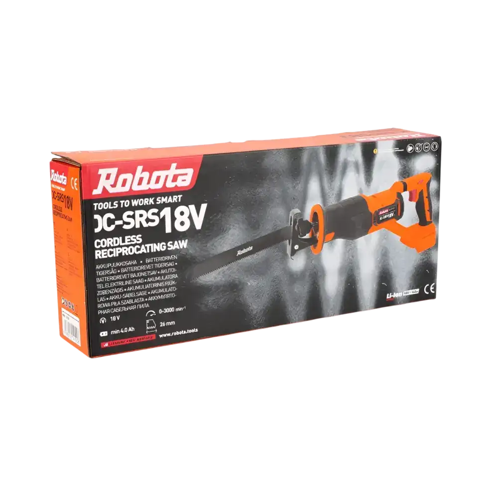 Robota dc-srs18v 18v akkupuukkosaha oranssi musta robota dc-srs18v pakkauksessa monipuoliseen käyttöön