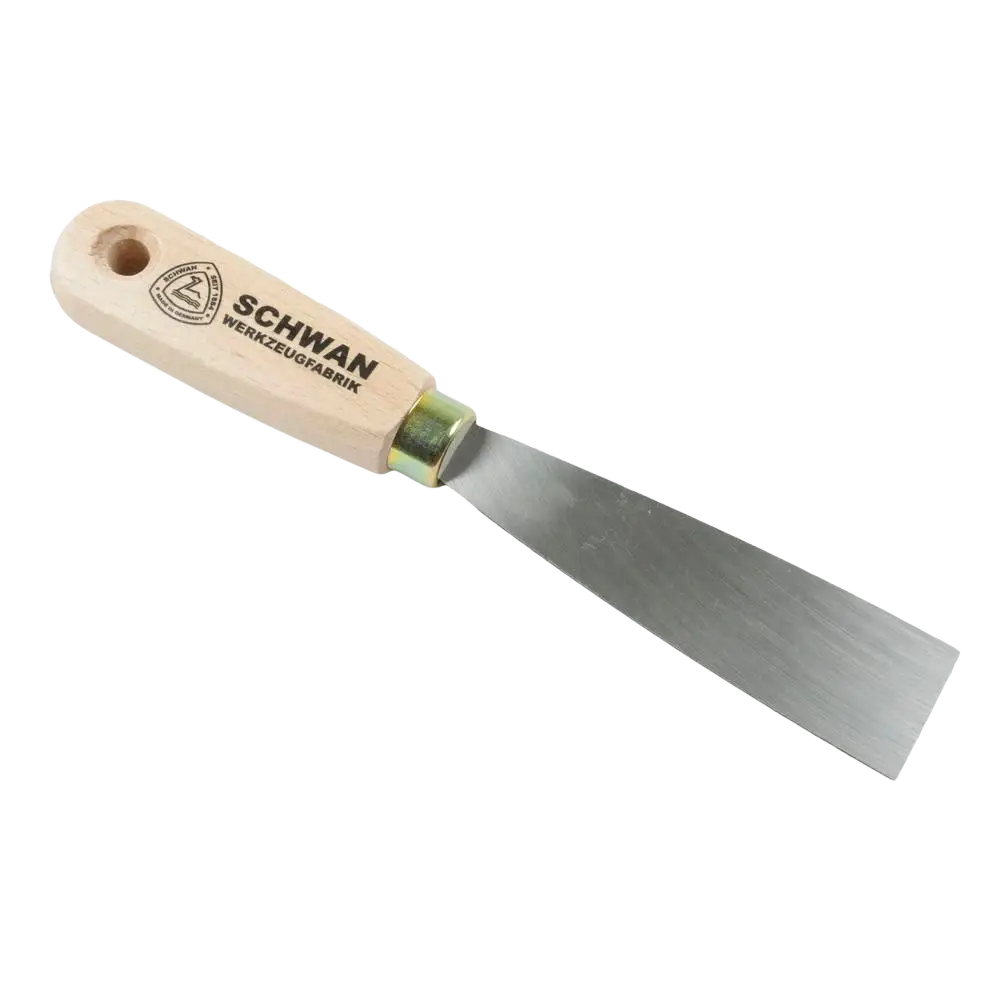 Pakkelilasta schwan pro 30 mm metallisellä terällä ja vaalean puisella kahvalla rakennustöihin