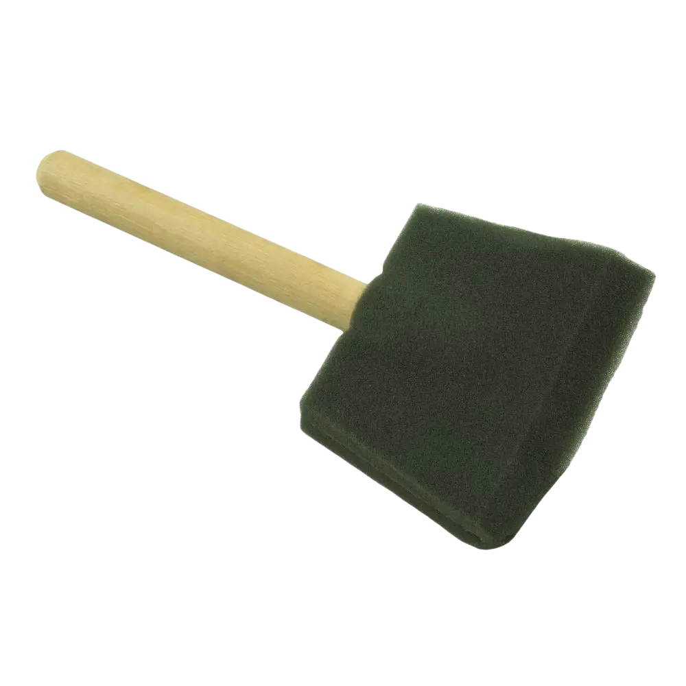 Poly-brush vaahtomuovisivellin 100 mm tummanvihreällä vaahdolla ja vaalealla puukahvalla joka pitää muotonsa märkänä