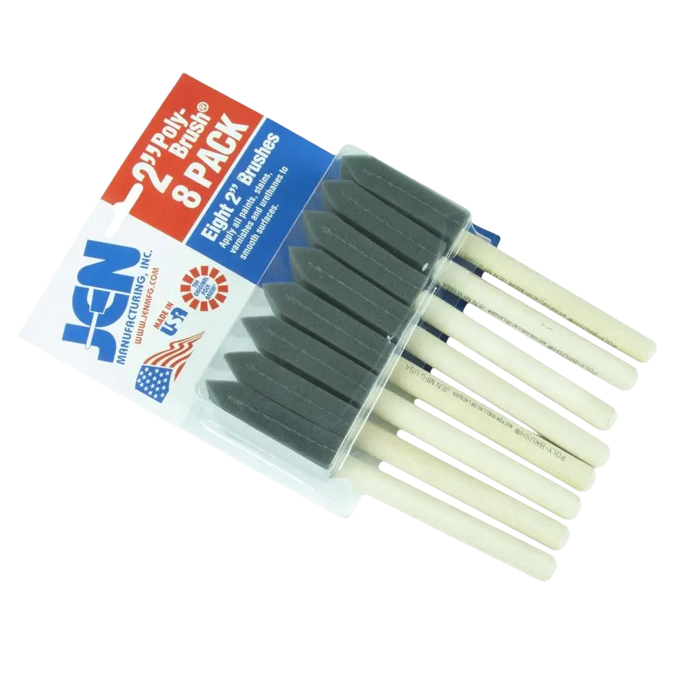 Poly-brush vaahtomuovisivellin 50 mm 8 kappaleen pakkaus mustilla harjaksilla ja vaaleilla kahvoilla suositella puhdistettavaksi