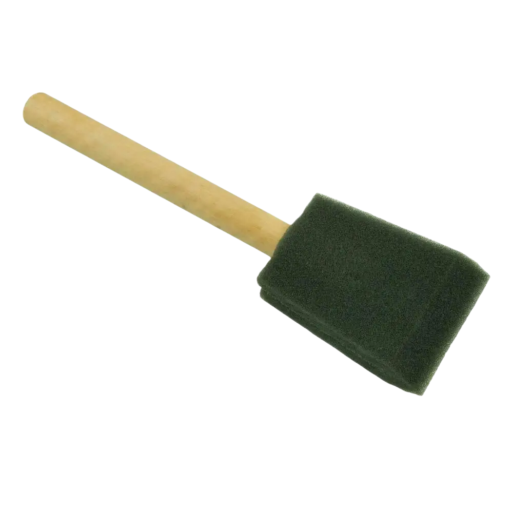Dark green poly-brush foam paintbrush with light wooden handle for tarkkaan maalaukseen and tasainen jälki