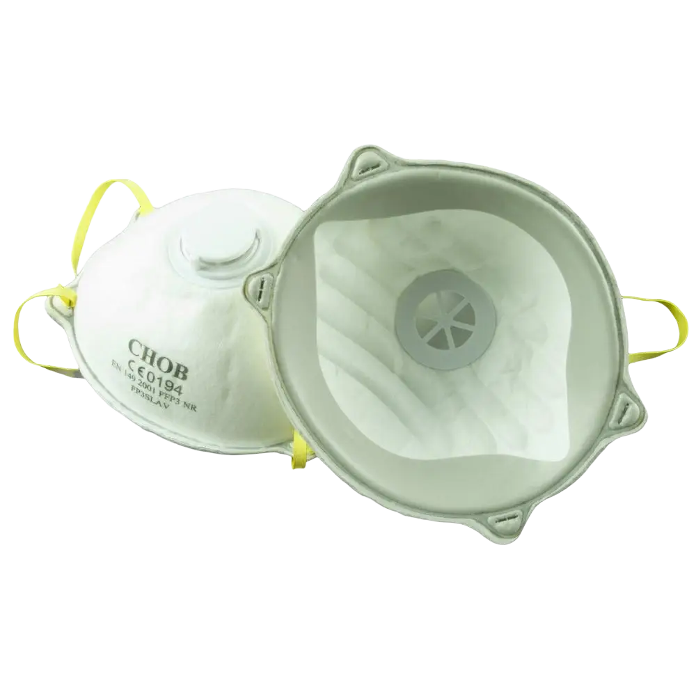 Procat hengityssuojain ffp3 valkoinen ventilillä ja keltaisilla elastisilla korvalenkeillä pakkaus 2 kpl