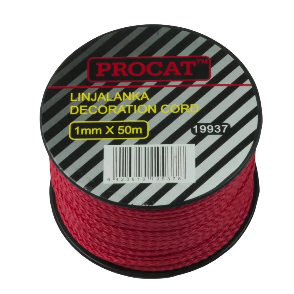 Procat linjalanka punottu linjalanka 1.0 mm x 50 m punainen koristelanka kelalla