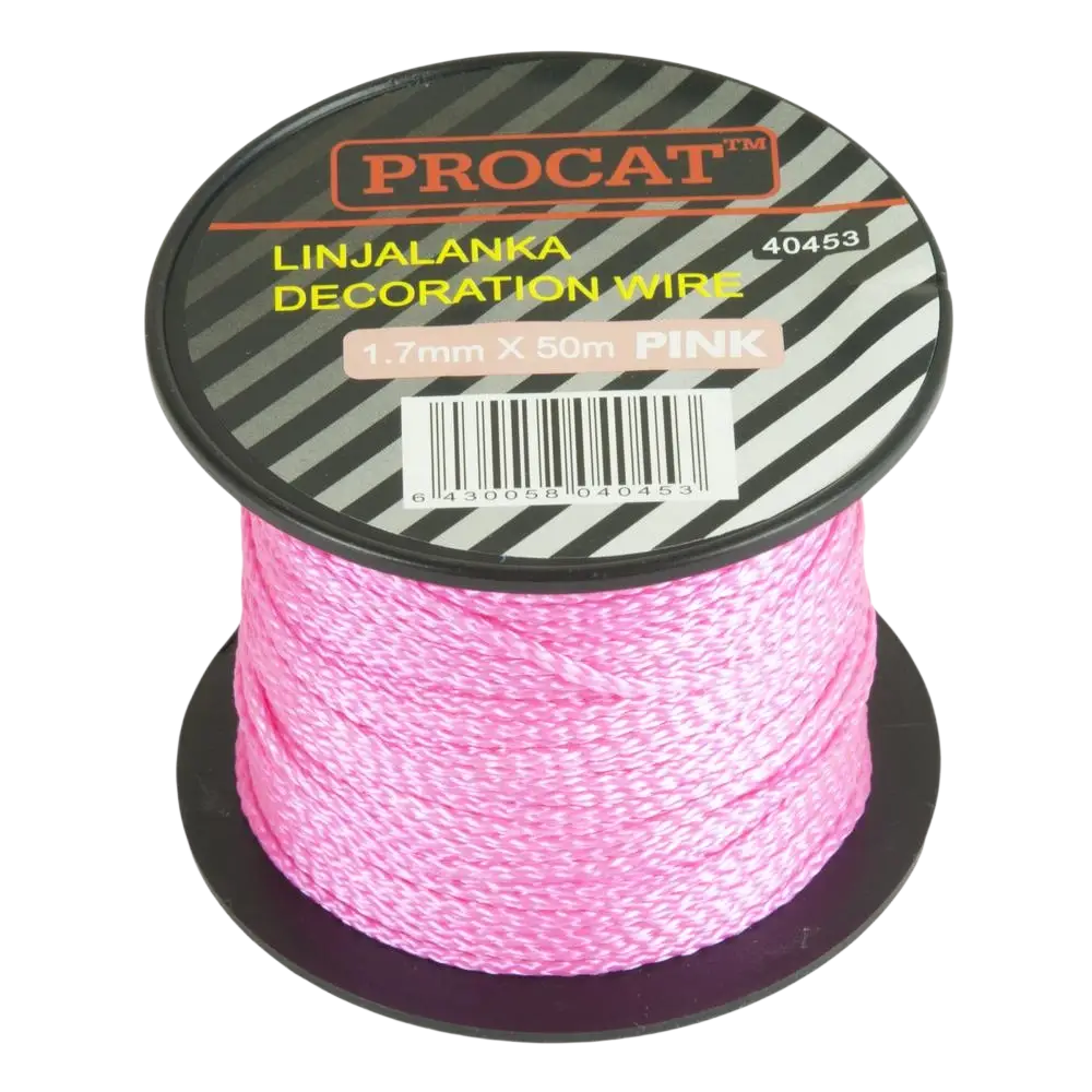 A spool of procat linjalanka pinkki braided decoration wire 1.7 mm by 50 m for craft and decoration use