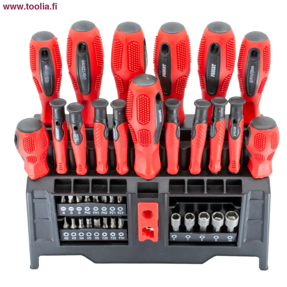 Procat Ruuvimeisseli- ja konekärkisarja 39-os|Procat Ruuvimeisseli- ja konekärkisarja 39-os myyntipakkaus|Procat Ruuvimeisseli- ja konekärkisarja 39-os ruuvimeisselit|Procat Ruuvimeisseli- ja konekärkisarja 39-os kädensija|Procat Ruuvimeisseli- ja konekärkisarja 39-os magnetisoija