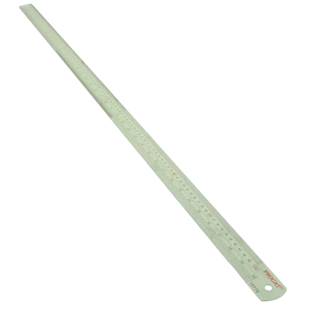 Procat teräsviivain 100 cm x 0.9 mm läpinäkyvä vihreä muovirivi mittamerkinnöin ja procat-logolla
