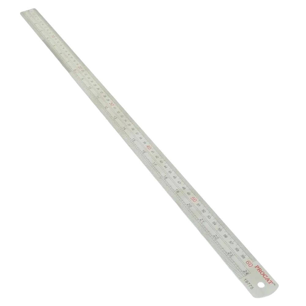 Hopea metallinen procart teräsviivain 60 cm kaksoismittakaavalla ja reiällä päässä