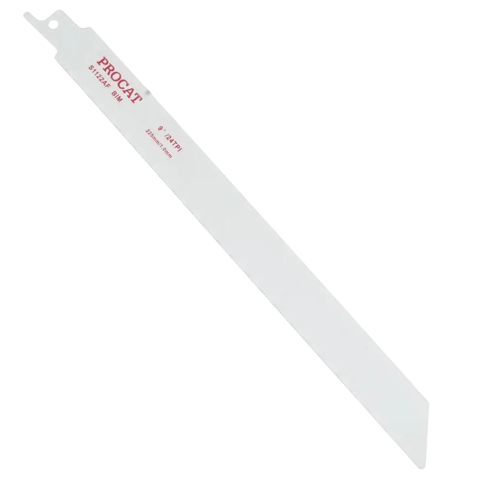 Valkoinen procat puukkosahanterä s1022af 200 mm 24 tpi kpl metallille punaisin merkinnöin ja kiinnitysreiällä