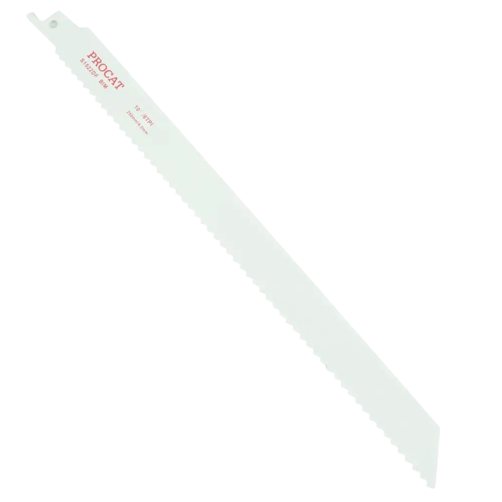 White procat s1522df 3kpl puulle reciprocating saw blade with serrated edge and red printed markings 250 mm 6 tpi