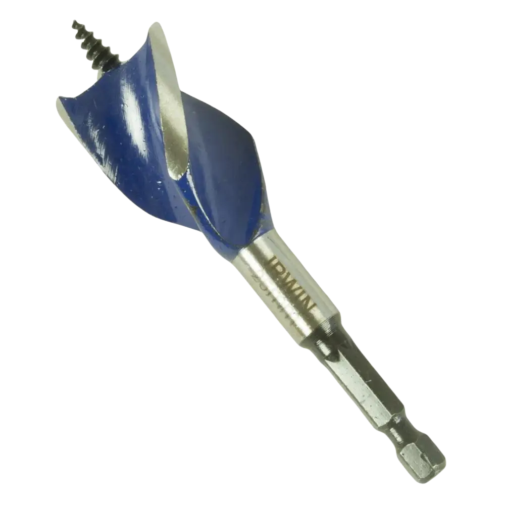 Sininen ja hopeanvärinen irwin puupora groove 6x speedbor nopeampi poraus spiraalinuolikuviolla 25 mm x 4 tuumaa